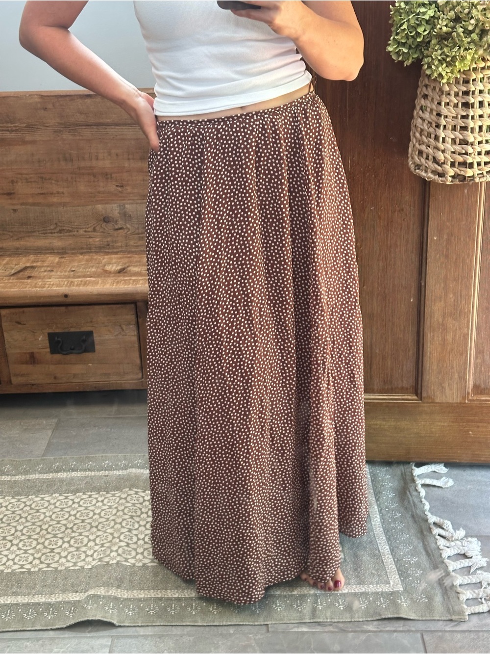 Reformation Brown Polka Dot Maxi Skirt